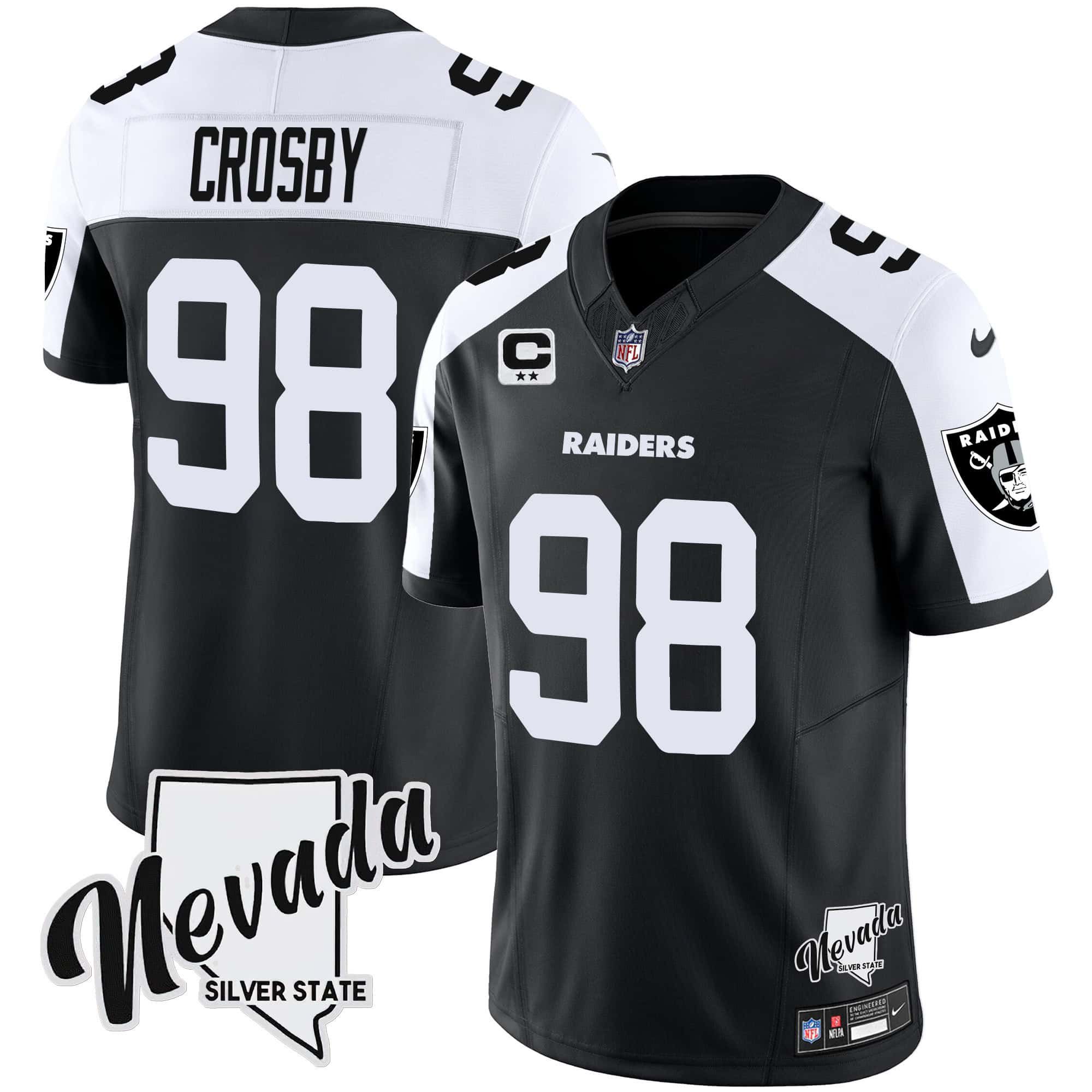Men Oakland Raiders 98 Crosby Black 2024 Nike Nevada Silver State Patch Vapor NFL Jersey